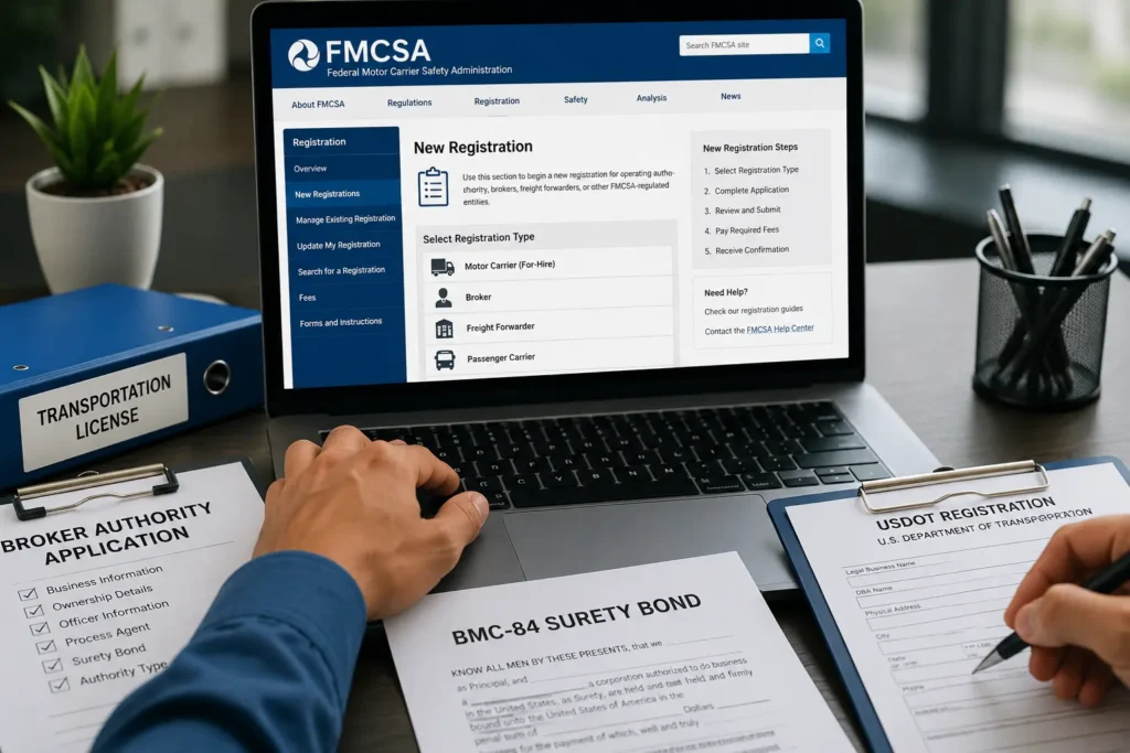 FMCSA broker authority registration process for auto transport brokers